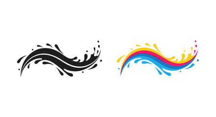 Abstract splash designs in black and vibrant color variations presented side by side