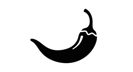 A simple black and white illustration of a curved chili pepper shape