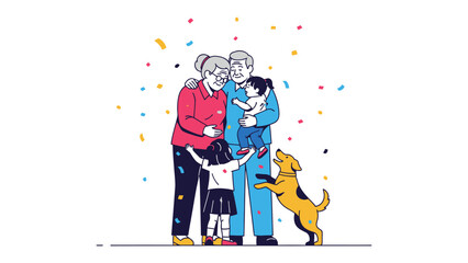 Cherished Family Gathering: A heartwarming illustration depicts a multigenerational family, full of love, amidst a joyful celebration of life and family bonding.