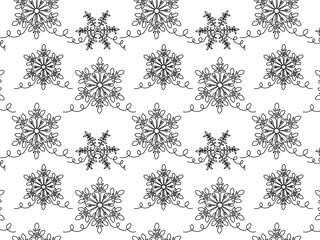 Abstract black and white seamless doodle pattern, Christmas winter snowflakes