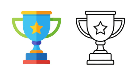 Colorful trophy and its black and white outline version shown side by side