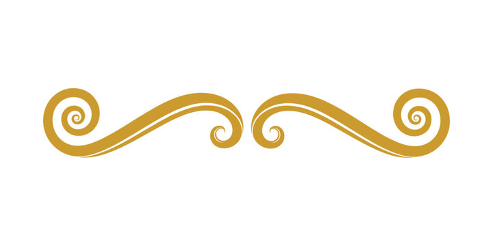 Elegant golden swirl divider graphic decorative element on a clean white background