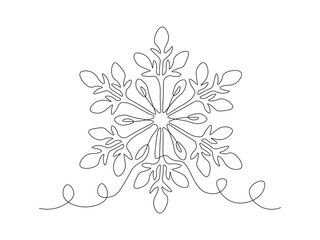 Abstract snowflake, continuous single one line art drawing sketch, logo