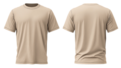 Plain tan t-shirt, front and back views, digital rendering