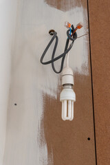 electrical wire setup for a light fixture with a fluorescent light