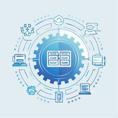 Obraz premium Integrated Digital Ecosystem Connecting Data Storage, Cloud Services, and Devices in a Unified Technology Network for Modern Business Solutions