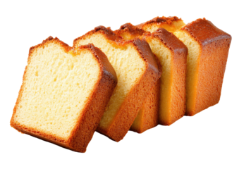 Sliced, golden pound cake sections