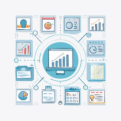 Centralized business intelligence dashboard concept with data analytics, charts, graphs, and reporting tools for performance tracking