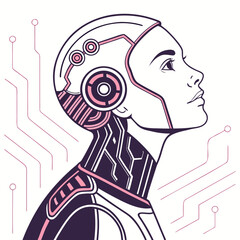 Illustration of a futuristic female cyborg with pink accents