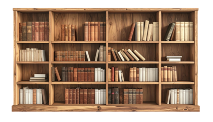 Wood bookshelf filled with many old and new books
