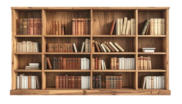 Wood bookshelf filled with many old and new books