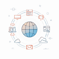 Global Network Illustration with Web Elements and Cloud Computing