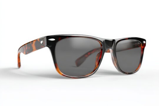A single, realistic, pair of classic black sunglasses. Isolated on a plain white background with a soft shadow. Summer, fashion, or lifestyle concept.
