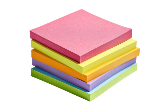 Stacked squares of pink, yellow, orange, and other colors
