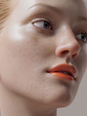 Close-up beauty portrait featuring smooth skin texture, natural glow, and soft makeup details.