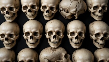 Human Skulls on Black Background – Vector Illustration