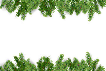  Christmas tree border isolated on transparent background, Xmas spruce, green fir pine branches 