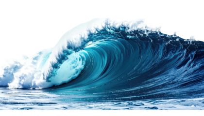 Ocean wave cresting, blue tones, white foam