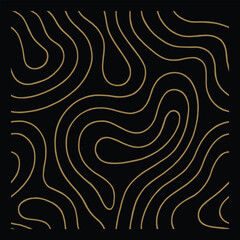 Fototapeta premium Topographic lines form a yellow contour map on a black background