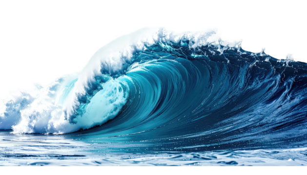 Ocean wave cresting, blue tones, white foam