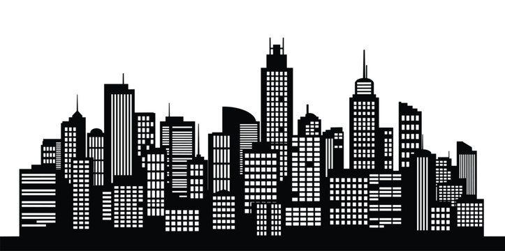 Silhouette of modern city skyline. abstract urban landscape with tall buildings and skyscrapers.