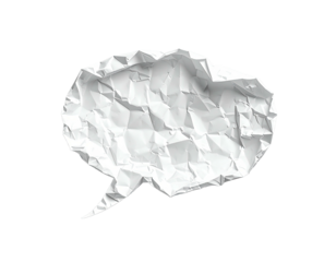 Crumpled white paper speech bubble cutout