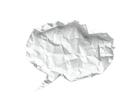Crumpled white paper speech bubble cutout