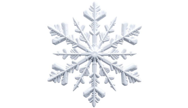 Detailed, white, six-pointed snowflake on a black background