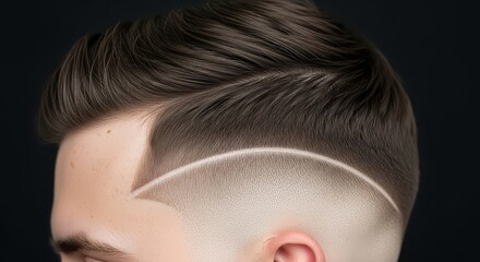 Stylish male haircut: precision fade with parting on caucasian young adult