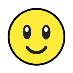 Flat illustration of a smiling face icon—Thick black outline and yellow fill, minimal clean design, transparent background, vector style