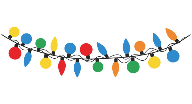 Colorful string of vintage style christmas lights on a white background