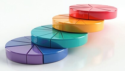 Abstract colorful 3D infographic with pie chart segments. Visual representation of business process steps. Modern design of data visualization. Concept of analysis and strategy.
