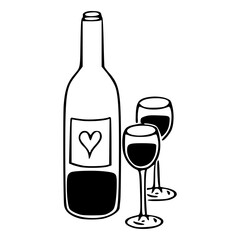 romantic wine bottle and two glasses vector