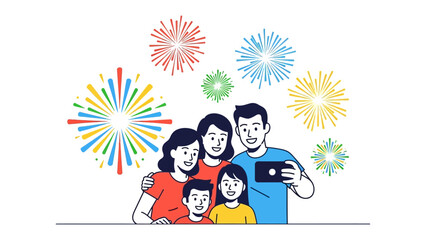 Festive Family: A family unit captures a joyful moment with fireworks. It's a colorful spectacle of togetherness and celebration.