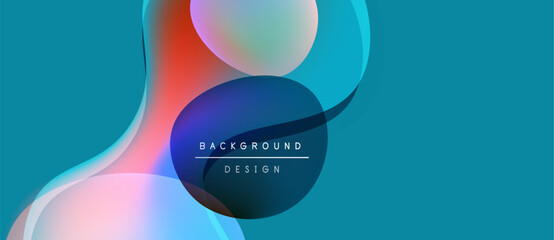 Abstract fluid shapes overlap, creating vibrant color gradients. Design features text background design within central form. Modern aesthetic.