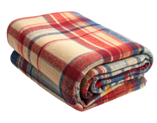 Folded, plaid, warm blanket, red, blue, and beige checks