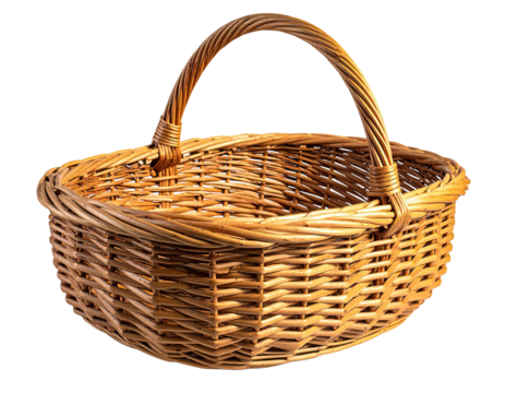 Wicker basket with handle, woven texture, rustic charm