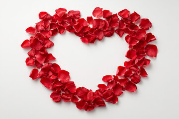 Obraz premium Romantic heart shape red rose petals love symbol on white background