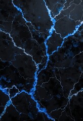 Dark blue and black marble texture with electric blue veins and cracks