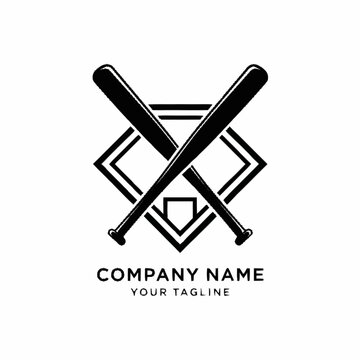 Crossed baseball bats over a home plate vector logo design.