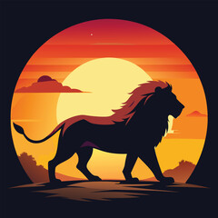 A regal lion walks at sunset, its silhouette a symbol of strength and the beauty of the african wilderness