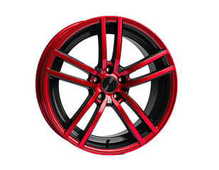 Modern Red and Black Alloy Car Wheel Rim Isolated on White Background