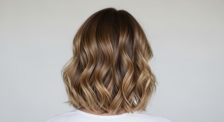 Wavy brown hair bob: female hairstyle from behind