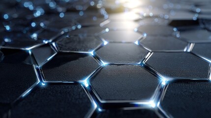 Closeup of Futuristic Solar Technology Panel with Glowing Standard Scale High-Tech Environment Detailed Content Innovative Viewpoint for Sustainable Energy Solutions