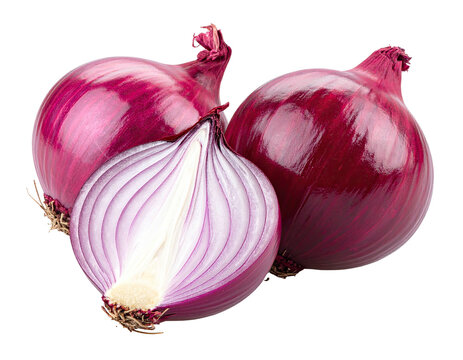 Three red onions two whole, one sliced