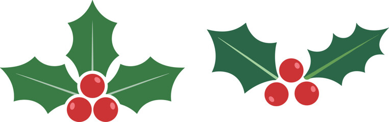 Christmas holly leaves and red berries vector illustration, festive holiday decoration design, winter greenery isolated on white background © Ashik World