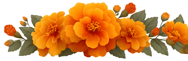 PNG Vibrant marigold flowers illustration, element set on transparent background