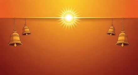 Pongal Tamil Nadu banner, orange–brown gradient, sun motif and temple bells 