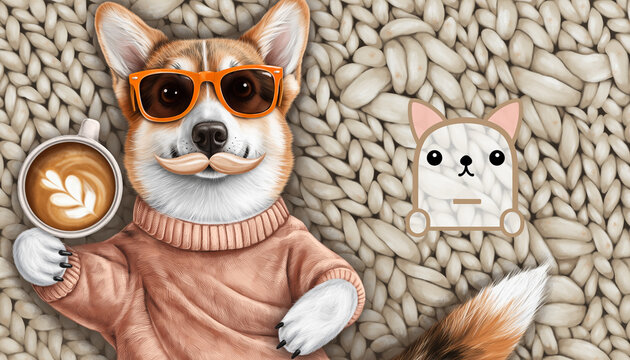 dog and funny cat cartoon - Powered by Adobe