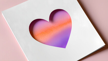 A square white frame with a cut-out heart symbol showing a gradient: